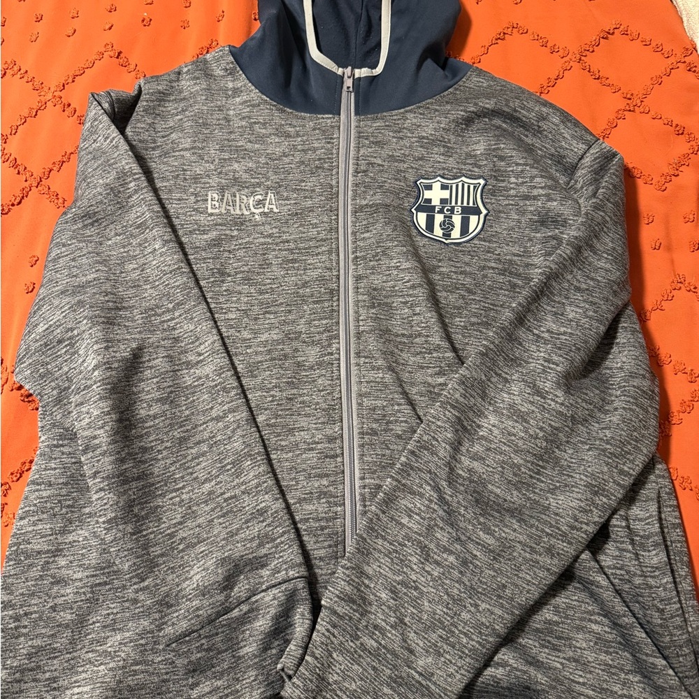 FC Barcelona Gray Zip-Up Hoodie